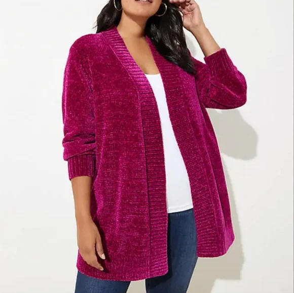 LOFT Sweaters Loft Fuchsia Pink Knit Open Chenille Front